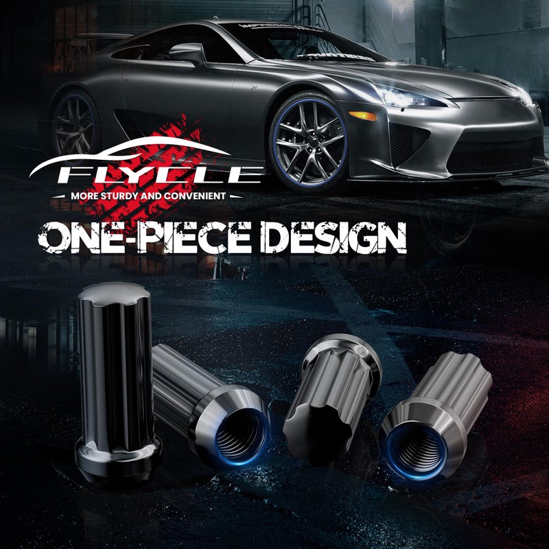 FLYCLE 14x1.5 Wheel Lug Nuts, 24 pcs Black M14x1.5 Lug Nut Closed End Long Extended XL Spline with 1 Socket Key for Silverado 1500 Tahoe Avalanche Sierra 1500 Yukon Escalade 6 Lug Aftermarket Wheels - Image 4